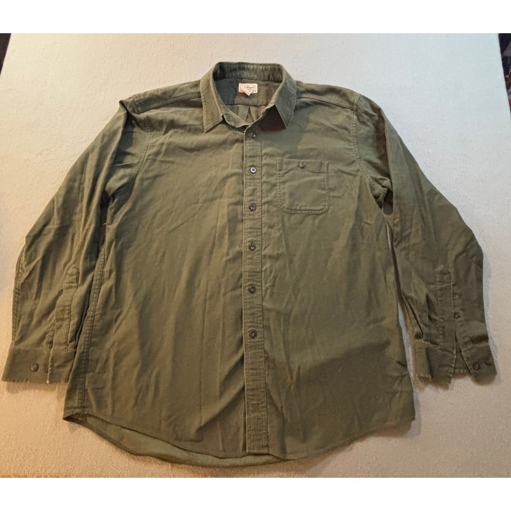 L.L. Bean Button Down Shirt Mens L Green Long Sleeve Cotton Solid Workwear